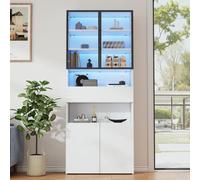 kowdom Vitrine en verre avec éclairage LED contrôlé par application - Armoire haute avec 2 portes en aluminium et verre - Tiroir et compartiments ouverts - Armoire haute étroite (70 x 30 x 200 cm