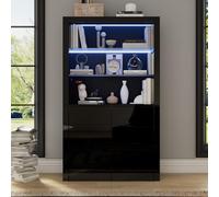 kowdom Vitrine haute 100 x 35 x 170 cm - Armoire de rangement brillante avec application LED, meuble haut avec 2 étagères en verre, armoire de rangement noire, armoire de canapé pour salon, comme