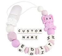 Kowlone Attache Sucette Nom Personnalisé Prenom Silicones Éléphant Attache Tétine en Clips Chaîne pour Bébé Filles Garçons(Violet)