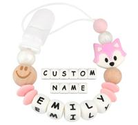 Kowlone Attache Sucette Nom Personnalisé Prenom Silicones Le renard Attache Tétine en Clips Chaîne pour Bébé Filles Garçons(Rosa)