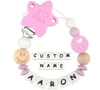 Kowlone Attache Sucette Nom Personnalisé Prenom Silicones Maman papa Attache Tétine en Clips Chaîne pour Bébé Filles Garçons(Violet)
