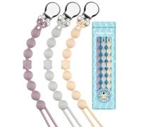 Kowlone Attache Sucette Silicone Soothie Tétine Clips Porte Accroche Chaîne pour Garçons et Filles Douche de Bébé 2pcs(Beige,Gris)