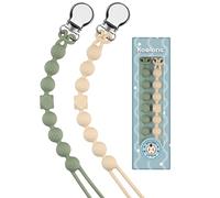 Kowlone Attache Sucette Silicone Soothie Tétine Clips Porte Accroche Chaîne pour Garçons et Filles Douche de Bébé 2pcs(Beige,Vert Mousse)