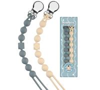 Kowlone Attache Sucette Silicone Soothie Tétine Clips Porte Accroche Chaîne pour Garçons et Filles Douche de Bébé 2pcs(Beige,Gris)