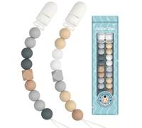 Kowlone Attache Sucette Silicone Soothie Tétine Clips Porte Accroche Chaîne pour Garçons et Filles Douche de Bébé 2pcs(Beige,Gris)