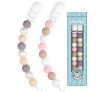 Kowlone Attache Sucette Silicone Soothie Tétine Clips Porte Accroche Chaîne pour Garçons et Filles Douche de Bébé 2pcs(Rose)