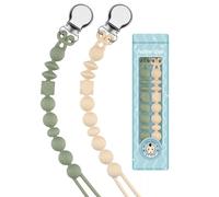 Kowlone Attache Sucette Silicone Soothie Tétine Clips Porte Accroche Chaîne pour Garçons et Filles Douche de Bébé 2pcs(Beige,Vert Mousse)