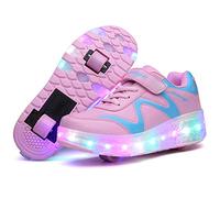 KOWO Chaussures/Baskets à LED, Chaussures de Patinage à roulettes Lumineuses LED, pour Filles Garçons et Garçons Unisexes, Unique Double Rétractables Roues Rechargeables, Sports de Plein Air
