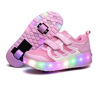KOWO Chaussures/Baskets à LED, Chaussures de Patinage à roulettes Lumineuses LED, pour Filles Garçons et Garçons Unisexes, Unique Double Rétractables Roues Rechargeables, Sports de Plein Air