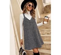 KOWPOKE Dresses for Women - Plaid Print Overall Dress Without Sweater (Color : Black and White, Size : Medium)