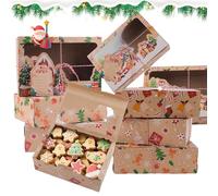 Koxtyzo 12 Pièces Boîtes à Biscuits de Noël Papier Kraft avec Fenêtre Transparente, 22x15x7cm Boîte Cadeau Noel, Boîtes à Cupcakes, Noël Boite Pâtisserie pour Donut Bonbons Chocolats Dessert(B)