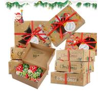 Koxtyzo 12 Pièces Boîtes à Biscuits de Noël Papier Kraft avec Fenêtre Transparente, 22x15x7cm Boîte Cadeau Noel, Boîtes à Cupcakes, Noël Boite Pâtisserie pour Donut Bonbons Chocolats Dessert(A)