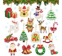 Koxtyzo 16 Pièces Diamond Painting Noel Porte Clé, 5D DIY Peinture Diamant Noël Pendentif, Diamant Peinture Porte-Clés, Kit Diamond Painting Noel pour Enfants Adultes, Décoration de Noël