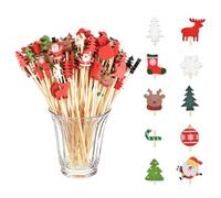 Koxtyzo 200 Pièces Brochettes Cocktail de Noël, 12cm Bâtonnets Cocktail, Pique Aperitif Noel, Pic Brochette Bambou Noël, pour Fingerfood Boissons Apéritifs Fruits, Déco Cocktails
