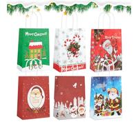 Koxtyzo 24 Pièces Sacs Cadeaux de Noël, 6 Styles Sac Cadeau Noel en Papier Kraft avec Poignée, Pochette Cadeau de Noël Reutilisable, Sac Emballage Cadeaux Noel pour Bonbons Biscuits Cadeaux