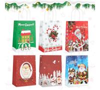 Koxtyzo 24 Pièces Sacs Cadeaux de Noël, 6 Styles Sac Cadeau Noel en Papier Kraft avec Poignée, Pochette Cadeau de Noël Reutilisable, Sac Emballage Cadeaux Noel pour Bonbons Biscuits Cadeaux