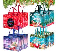 Koxtyzo 8 Pièces Grand Sacs Cadeaux de Noël, 42x32x18cm Sac Cadeau Noel en Non Tissé, Pochette Fourre-tout de Noël avec Poignées, Sacs à Courses Réutilisables pour Fournitures de Fête Noel