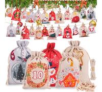 Koxtyzo Calendrier de l'Avent Vide a Remplir Soi Meme 2025, 24 Pochette Calendrier de l'Avent Sachets en Tissu, 2 Tailles Pochon Sac pour Calendrier de l'avent, DIY Cadeau Decoration Noel