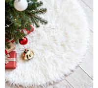 Koxtyzo Jupe de Sapin de Noël Blanche 90cm, Tapis de Sapin Doux en Fausse Fourrure avec 5 Fixations, Jupe de Sapin Moelleuse pour Décoration de Noël, Hiver et Décor Intérieur