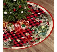 Koxtyzo Jupe de Sapin de Noël Rouge 122cm, Élégante Housse de Base de Sapin avec Motif Ange et Sapin, Jupe Ronde avec Trou Central, Décoration de Noël pour Maison et Fêtes