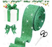 Koxtyzo Ruban de Noël Vert avec Fil Métallique - Ruban Cadeau Brillant avec Paire de Ciseaux - 10 mètres pour Décorations de Sapin, Couronnes et Emballage Cadeau
