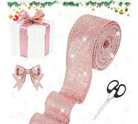 Koxtyzo Ruban Décoratif en Rosé Doré avec Fil Métallique - 10m | Ruban à Paillettes avec Ciseaux pour Noël - Idéal pour Décoration de Sapin, Emballage Cadeaux et Couronnes