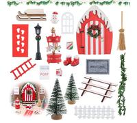 Koxtyzo Set Porte de Lutins de Noël 21 Pièces avec Couronne, Carrousel, Bottes, Bonhomme de Neige, Balai, Arbre de Noël, Empreintes, Échelle - Décoration DIY pour Fête d'hiver et Fêtes