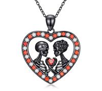 KoyeKei Collier avec pendentif tête de mort en argent sterling 925 pour homme et femme - Motif cœur rose / épée / croix / couple squelette / chauve-souris en cristal / corbeau lune - Bijoux gothiques