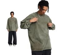 Koyojpoe Chemise Ample À Manches Longues, Streetwear Polyvalent De Marque Patchwork Deux-en-Un, Haut Décontracté À Manches Longues pour Hommes Et Femmes, Automne,Batik Gris-Vert,XL