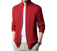 Koyojpoe Pull à col roulé épais pour Hommes, Cardigan tricoté à col Montant en Velours pour l'hiver. Peut être associé à Une Chemise, adapté pour Le Travail ou Les Week-Ends.,Chine Rouge,L