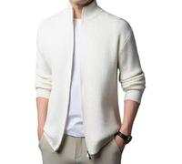 Koyojpoe Pull à col roulé épais pour Hommes, Cardigan tricoté à col Montant en Velours pour l'hiver. Peut être associé à Une Chemise, adapté pour Le Travail ou Les Week-Ends.,Blanc,2XL
