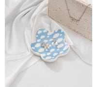 Koythin Blue Sky Plateau à bijoux en céramique Motif nuage blanc