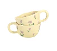 Koythin Lot de 2 tasses à café en céramique, tasse créative à motif de fleur mignonne pour le bureau et la maison, 250 ml, tasse esthétique pour latte, thé, lait (2 tulipes violettes)
