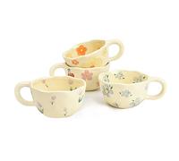 Koythin Lot de 4 tasses à café en céramique - Tasse créative en forme de fleur pour le bureau et la maison - 250 ml - Pour latte, thé, lait (fleur bleue, fleur d'oranger, cerise rose, tulipe violette)