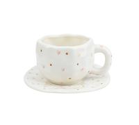 Koythin Tasse à café en céramique avec soucoupe, joli cœur rouge, tasse unique pour bureau et maison, 300 ml pour latte, thé, lait