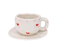 Koythin Tasse à café en céramique avec soucoupe, mignon, créatif, tasse en forme de cœur rouge, design irrégulier unique pour bureau et maison, 10 oz/300 ml pour latte, thé, lait