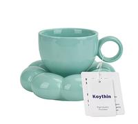Koythin Tasse à café en céramique avec soucoupe, tasse créative mignonne avec dessous de verre tournesol pour bureau et maison, passe au lave-vaisselle et au micro-ondes, 200 ml pour thé, latte, lait