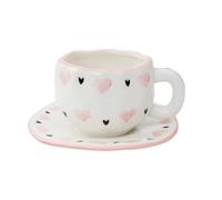 Koythin Tasse à café en céramique avec soucoupe, tasse d'amour mignonne et fraîche unique pour le bureau et la maison, 300 ml pour latte, thé, lait
