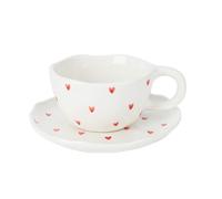 Koythin Tasse à café en céramique avec soucoupes, motif floral fait à la main, jolie tasse pour fille et femme, tasse esthétique avec poignée, pour latte, cacao, bureau, maison (petit amour)