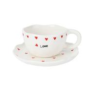 Koythin Tasse à café en céramique avec soucoupes, motif floral fait à la main, jolie tasse pour fille et femme, tasse esthétique avec poignée, pour latte, cacao, bureau, maison (Little Heart Love)