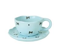 Koythin - Tasse à café en céramique avec soucoupes, tasses à fleurs faites main, jolie tasse pour filles et femmes, tasse à thé et lait esthétique avec poignée, 250 ml/8.5 oz pour latte, cacao, bureau