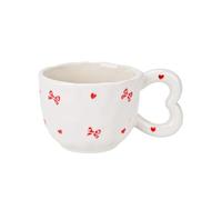 Koythin Tasse à café en céramique, jolie tasse créative avec poignée en forme de cœur pour bureau et maison, passe au lave-vaisselle et au micro-ondes, 300 ml pour thé, lait, latte (nœud rose)