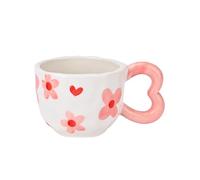 Koythin Tasse à café en céramique, jolie tasse créative avec poignée en forme de cœur pour la maison et le bureau, passe au lave-vaisselle et au micro-ondes, 300 ml pour thé, latte, lait (fleur rose)