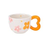 Koythin Tasse à café en céramique, jolie tasse créative avec poignée en forme de cœur pour la maison et le bureau, passe au lave-vaisselle et au micro-ondes, 300 ml pour latte, thé, lait (fleur
