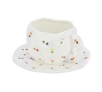 Koythin Tasse à café en céramique, jolie tasse rose pour femme avec soucoupe pour le bureau et la maison, passe au lave-vaisselle et au micro-ondes, 300 ml pour latte, thé, lait (tulipes colorées)