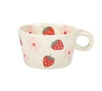 Koythin Tasse à café en céramique, mignonne tasse créative imprimée à la main pour le bureau et la maison, 200 ml pour latte thé lait (fraises et fleurs)