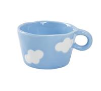 Koythin Tasse à café en céramique, mignonne tasse créative imprimée à la main pour le bureau et la maison, 200 ml pour latte, thé, lait (ciel bleu et nuages blancs)