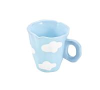 Koythin Tasse à Café en Céramique Peinte à la Main | Design Irrégulier Original | Lavable Lave-Vaisselle & Micro-Ondes | 300ml Parfait pour Café, Thé, Lait | Maison/Bureau | Ciel Bleu et Nuages Blancs