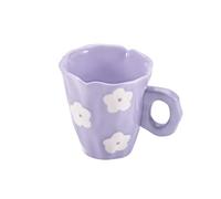 Koythin Tasse à café en céramique peinte à la main pour le bureau et la maison, passe au lave-vaisselle et au micro-ondes, 300 ml pour latte, thé, lait (fleur violet)