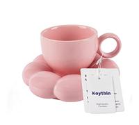 Koythin Tasse à café en céramique, tasse créative avec dessous de verre tournesol pour bureau et maison, passe au lave-vaisselle et au micro-ondes, 200 ml pour thé, latte, lait (rose pêche)